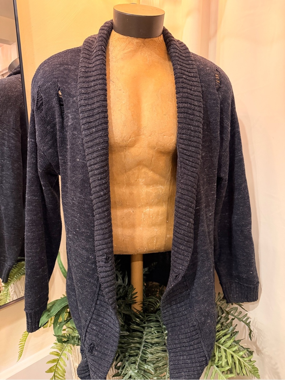 Men's Dark Grey Shawl Collar Cardigan Sweater